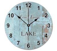 Guangpat 12 Inch Wall Clock Country Retro Wood Grain Board Round Wall Clocks live Love Lake Retirement Decor She Shed Living Room Decor Gift for Man Woman Friend Anniversary