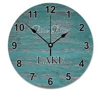 Guangpat 12 Inch Wall Clock Vintage Country Wooden Grain Cracked Teal Wall Clocks Battery Operated Live Love Lake Retirement Decor She Shed Living Room Decor Gift for Man Woman Friend