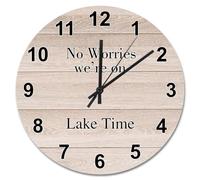 Guangpat 15 Inch Wall Clock Ancient Wood Grain Cracks Wall Clocks Battery Operated No Worries We're On Lake Time Retired Decor For Living Room Bedroom Kitchen Farmhouse Decor Birthday Gift