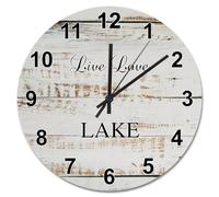 Guangpat 15 Inch Wall Clock Vintage Country Weathered Barn Wood Round Wall Clocks Battery Operated Live Love Lake Retirement Decor For Living Room Bedroom Office Kitchen Wedding Gift