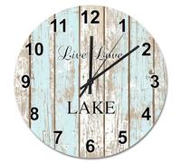 Guangpat 15 Inch Wall Clock Vintage Country Wood Grain Crack Turquoise Large Wooden Wall Clocks Battery Operated Live Love Lake Men Cave Decor Living Room Decor Gift for Man Woman Friend