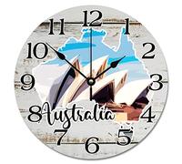 Guangpat Australia Landmark City Landscape Wall Clock Australia Map 10 Inch Wooden Wall Clocks Battery Operated Desk Clock Wall Hanging Art Modern Home Decor for Kitchen Living Room Bedroom