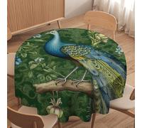 Guangpat Bird Floral Peacock Chinoiserie Asian Round Tablecloths Aqua And Green Table Cloth 60x60in Waterproof Wrinkle Resistant Washable Table Cover Festival Camping Picnic Wedding Party