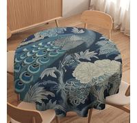 Guangpat Chinoiserie Peacock Bird Floral Round Tablecloth 50x50in Navy Blue Asian Table Cloth Round Cover Waterproof Washable Table Decor for Dining Room Buffet Banquet Parties Holiday Dinner