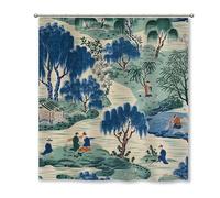 Guangpat Chinoiserie Shower Curtains for Bathroom Blue And Kelly Green Asian Scenic Dynasty Bath Curtains Asian Boho Shower Curtain 72x78in Polyester Fabric Bath Curtains Set Bathroom Decor