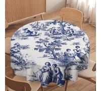 Guangpat Chinoiserie Toile Rench Country Round Tablecloth 60x60in Navy Blue Asian Table Cloth Round Cover Waterproof Washable Table Decor for Dining Table Buffet Parties And Camping