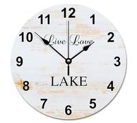 Guangpat Country Boards Wood Grain White Wooden Wall Clock Live Love Lake 10 Inch Wall Clocks Battery Operated She Shed Clock Silent Non-Ticking Decor for Living Room Bedroom Office