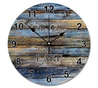 Guangpat Country Pine Wood Grain 12 Inch Large Wall Clocks Battery Operated Live Love Lake Wall Clock Hawaii Beach Home Decor for Living Room Kitchen Bedroom Classroom