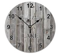 Guangpat Country Weathered Barn Wood Wooden Wall Clock Live Love Lake Decorative Clocks Battery Operated 10 Inch She Shed Wall Clock Non-Ticking Decor for Living Room Bedroom Office