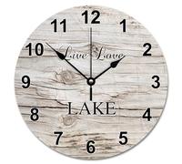Guangpat Country Weathered Wood Floor 12 Inch Large Wall Clocks Battery Operated Live Love Lake Clock Easy to Read Lake Life Home Decor for Kitchen Living Room Bedroom Classroom