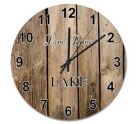 Guangpat Country Wood Grain Art Large Wooden Wall Clocks Battery Operated 15 Inch Live Love Lake Clock Silent Coastal Decor for Bedroom Living Room Kitchen School Classroom