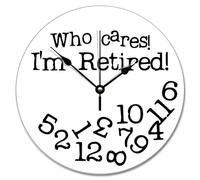 Guangpat French Retro Wooden Wall Clock Who Cares I'm Retired White 10 Inch Wall Clocks Battery Operated Wall Clock Non-Ticking Modern Decor for Office School Bathroom