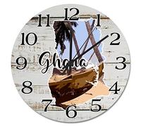 Guangpat Ghana Map Travel Wall Clock Ghana Cityscape Tourist Attractions 15 Inch Wall Clocks Battery Operated Quiet Non-ticking Farmhouse Hanging Clock Wall Decor Gift for Foreign Friend