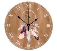 Guangpat Indian Talisman Dreamcatcher Wall Clock Native American Feather Wall Clocks Battery Operated 10 Inch Silent Farmhouse Decor For Living Room Bedroom Office Kitchen Wedding Gift