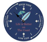 Guangpat Life Is Better on The Coast Personalized Tide Clock Blue Surfboard Tidal Clocks Battery Operated 10 Inch Farmhouse Retro Wall Decor for Home Kitchen Office Bathroom
