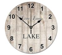 Guangpat Live Love Lake Wall Clock Wood Floor Round Decorative Clocks Battery Operated 10 Inch Silent Country Lake Life Decor For Living Room Bedroom Office Kitchen Wedding Gift