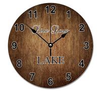 Guangpat Live Love Lake Wall Clock Wood Grain Brown 12 Inch Wooden Wall Clocks Battery Operated Vintage Country Decor She Shed Living Room Decor Gift for Man Woman Friend Anniversary