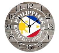 Guangpat Philippines Flag Farmhouse Wall Clock The Greatest Place On Earth Philippines Round Decorative Clocks Battery Operated 12 Inch Vintage Hanging Clock Wall Decor Gift for Foreign Friend