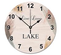 Guangpat Rustic Wood Grain Cracks Large Wall Clocks Battery Operated 12 Inch Live Love Lake Clock Silent Easy to Read Sunshine Beach Home Decor for Kitchen Living Room Bedroom Classroom