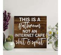 Guangpat This Is A Bathroom Not An Internet Cafe Shit & Split Vintage Wood Plaque Motivational Wall Art Rustic Wall Decorations for Living Room Kitchen Wall Hanging Signs Home Decor 8x8in