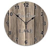 Guangpat Vintage Country Style Floor Wood Grain Wooden Wall Clock Live Love Lake Wall Clocks Battery Operated 10 Inch Retired Wall Clock Silent Decor for Living Room Bedroom Office