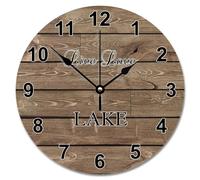 Guangpat Vintage Country Style Pine Wood Grain Brown Wooden Wall Clock Live Love Lake 10 Inch Wall Clocks Battery Operated Retirement Decor for Living Room Bedroom Office