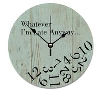 Guangpat Whatever I'm Late Anyway Wall Clock Wood Grain Style Wall Clocks Battery Operated 10 Inch Country Coastal Decor Retirement Living Room Decor Gift for Man Woman Friend Anniversary