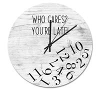 Guangpat Who Cares You're Late Wall Clock Floor Wood Grain 15 Inch Wooden Wall Clocks Battery Operated Retro Beach Decor For Living Room Bedroom Kitchen Farmhouse Decor Birthday Gift