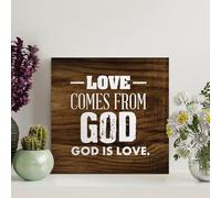 Guangpat Wood Signs Love Comes from God God Is Love Wood SignWooden Signs Farmhouse Family Wall Art Rustic Wall Decor Wall Decor for Living Room Living Room Bedroom Office 8x8in