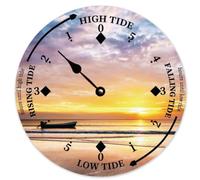 Guangpat Wooden Wall Tide Clock Sunset Atlantic Ocean Time Coastal Clock Moon Tidal Clock with High And Low Tide Nautical Tide Movement Clock for Beach House Deck Cottage Summer Decor 10 Inch