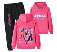 guangyoucai KPOP Boys Tracksuits Girls Hoodie and Pants 2pcs Sets Cartoon Casual Pullover Clothing for Kids（Rose Red-02-160cm）