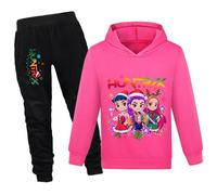 guangyoucai Kpop Girls Tracksuit Hoodie with Jogging Pants 2 Pieces Kids Cartoon Sweatshirts Clothing 2-13 Years（Rose Red-160cm）