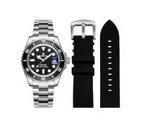 GUANHAO Men's Automatic Mechanical Diving Watch， 40mm Luminous Dial， 100M Waterproof， Luxury Fashion Business Casual Sport Designer Genuine Watch with Calendar， Rubber/Stainless Steel Strap…, A-Glossy