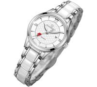GUANHAO White Ceramic Watches for Women Diamond Dial, Fashion Luminous Girl Ladies Watches Small Face, Female Wristwatches with Waterproof Calendar, Stainless Steel Cemaric Strap