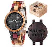 GUANKE Personalized Customized Women's Bamboo Watches with Week Date Display, Handmade Natural Wood Wrist Watches for Ladies, Birthday or Anniversary Present