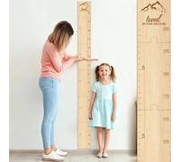 GUANKE Wooden Kids Height Chart for Wall, Natural Solid Wood Dual Scale (Feet/CM), Writable Growth Tracker, Easy Install Nursery Decor (Mountain)