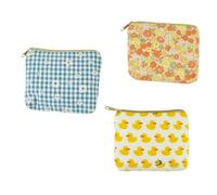 GUANLANT 3 pcs Cotton Coin Purse Pouch Lipstick Organizer Small Makeup Bag with Cute Print Zipper for Women Girl