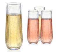GuanQiao 12 Pack 9 oz Stemless Plastic Champagne Flutes, Disposable Plastic Glasses Ribbed Ripple Design (BPA-Free) for Weddings, Bars & Events