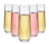 GuanQiao 24 Pack 9 oz Stemless Plastic Champagne Flutes, Clear Disposable Plastic Glasses Ribbed Ripple Design (BPA-Free) for Weddings, Bars & Events