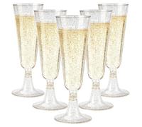 GuanQiao 40 Pack Plastic Champagne Flutes, 5.5 OZ Disposable Plastic Champagne Glasses with Gold Glitter, Wine Glasses Cups for Wedding Celebration Party Wine Tasting New Years Eve Supplies