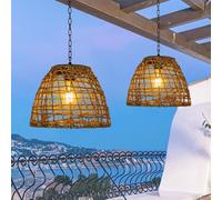 GUANSHAN 2 Packs Seagrass Weaving Solar Lamp Solar Power Pendant Lamp Solar Garden Pendant Light Outdoor Solar Hanging Lamp Outdoor Hanging Light for Balcony, Garden