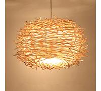 GUANSHAN 30CM LED Ceiling Light Cover Hand Woven Rattan Chandelier Light Shade Bird Nest Wooden Ceiling Lamp for The Bar, Coffee Shop, Book Store, Hallway and Living Room