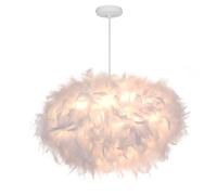 GUANSHAN 45cm/17.8" Ellipsoid White Feather Pendent Light Feather Lampshade Ceiling Light Fixture Feather Chandelier for Living Room, Bedroom, Dining Room