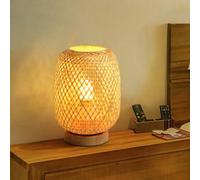 GUANSHAN Bamboo Weaving Table Lamp Small Exquisite Bamboo Lampshade Bedside Lamp Japanese Style Night Light Decorative Table Light Mood Table Lamp for Bedroom, Living Room, Style 1, Dimmer Switch