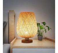 GUANSHAN Bamboo Woven Table Lamp Zen Style Bamboo Lampshade Table Light Decorative Night Light for Bedroom, Living Room