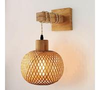 GUANSHAN Bamboo Woven Wall Lamp Wabi-Sabi Style Bamboo lampshade Sconces Corridor Wall Lighting Decorative Wall Lamp for Living Room, Bedroom, Background