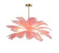 GUANSHAN Creative Flesh Pink Ostrich Feather Ceiling Lamp, Romantic and Aesthetic Feather Chandelier Pendant Lamp with Golden Base for Bedroom, Living Room, Corridor
