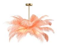 GUANSHAN Creative Flesh Pink Ostrich Feather Ceiling Lamp, Romantic and Aesthetic Feather Chandelier Pendant Lamp with Golden Base for Bedroom, Living Room, Corridor