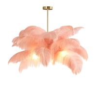 GUANSHAN Creative Flesh Pink Ostrich Feather Ceiling Lamp, Romantic and Aesthetic Feather Chandelier Pendant Lamp with Golden Base for Bedroom, Living Room, Corridor