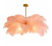 GUANSHAN Creative Flesh Pink Ostrich Feather Ceiling Lamp, Romantic and Aesthetic Feather Chandelier Pendant Lamp with Golden Base for Bedroom, Living Room, Corridor